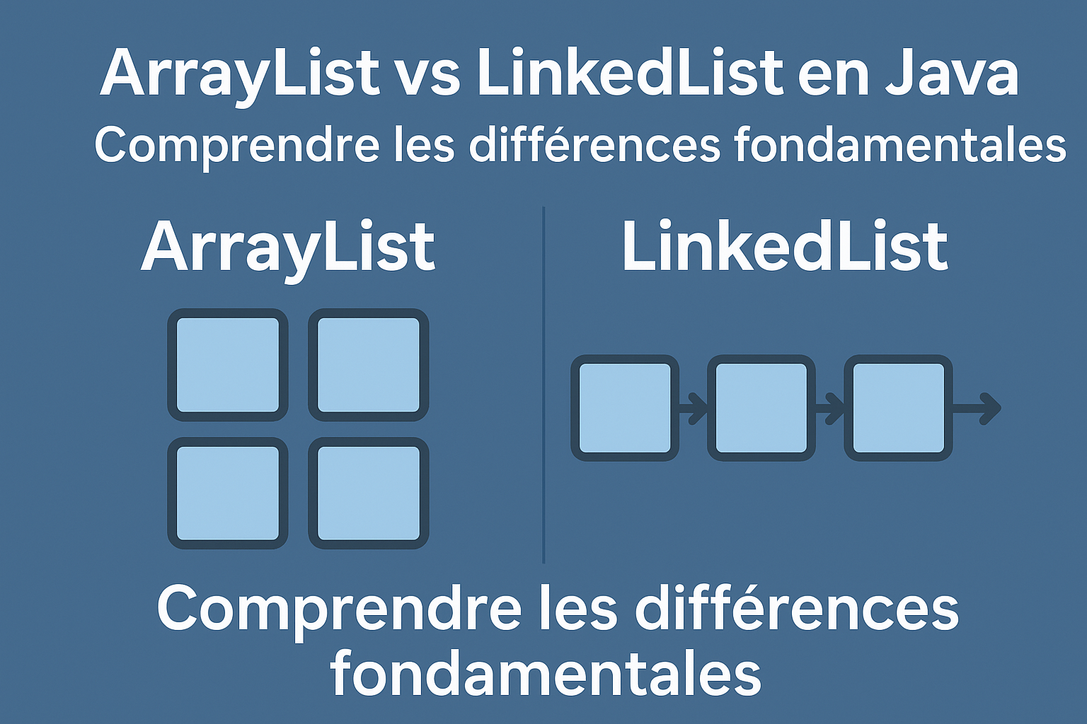 Illustration ArrayList vs LinkedList en Java